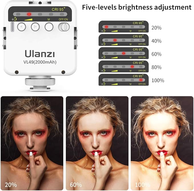 ULANZI VL49 2000mAh LED Video Light w 3 Cold Shoe, Rechargeable Soft Light Panel - Image 2
