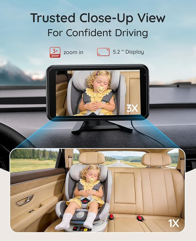 Babyvue Wireless Baby Car Camera, 5.2" Display, 1080P HD IR Night Vision - Image 5