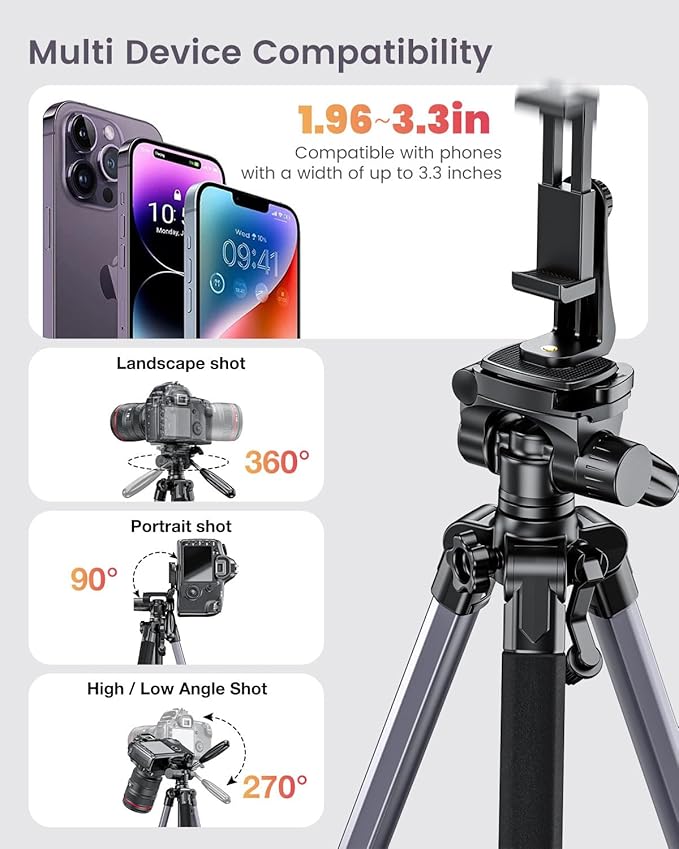 CAMBOFOTO 74″ Aluminum Camera Tripod – Heavy‐Duty Professional Tripod Stand - Image 5