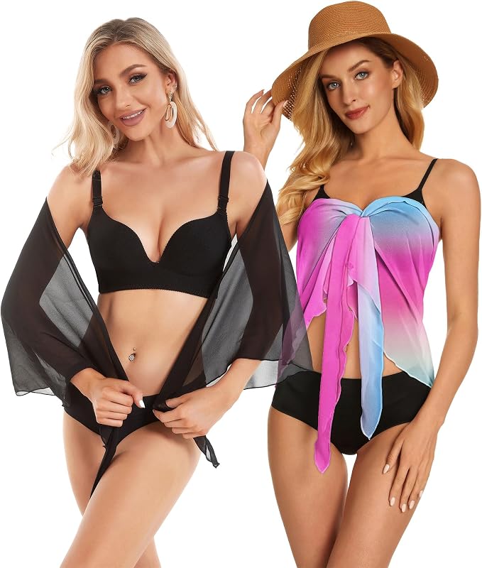 CHICGAL 2 Pieces Women Beach Sarong Bathing Suit Wrap Skirt Sheer Bikini - Image 2