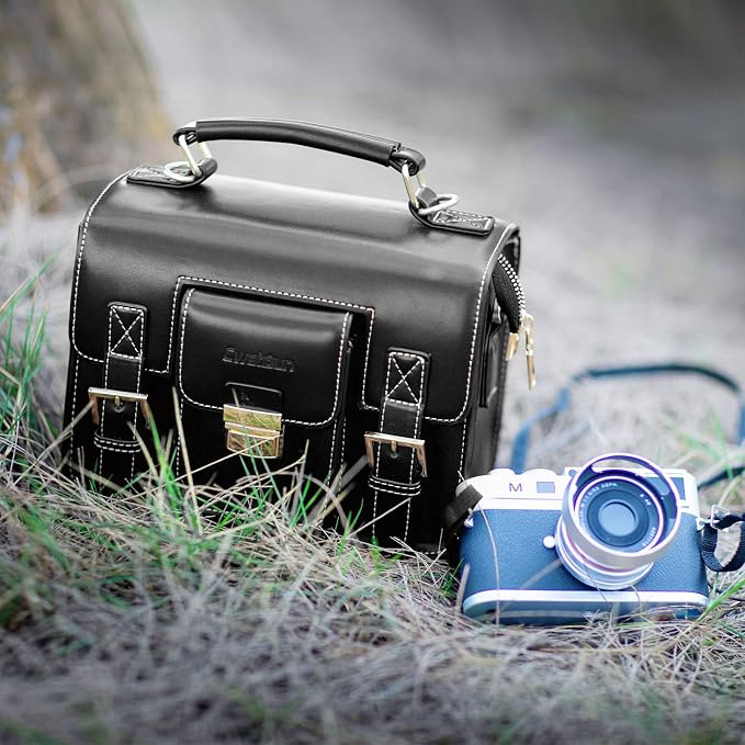 Cwatcun Leather Camera Bag Compact Shoulder Bag - Image 9