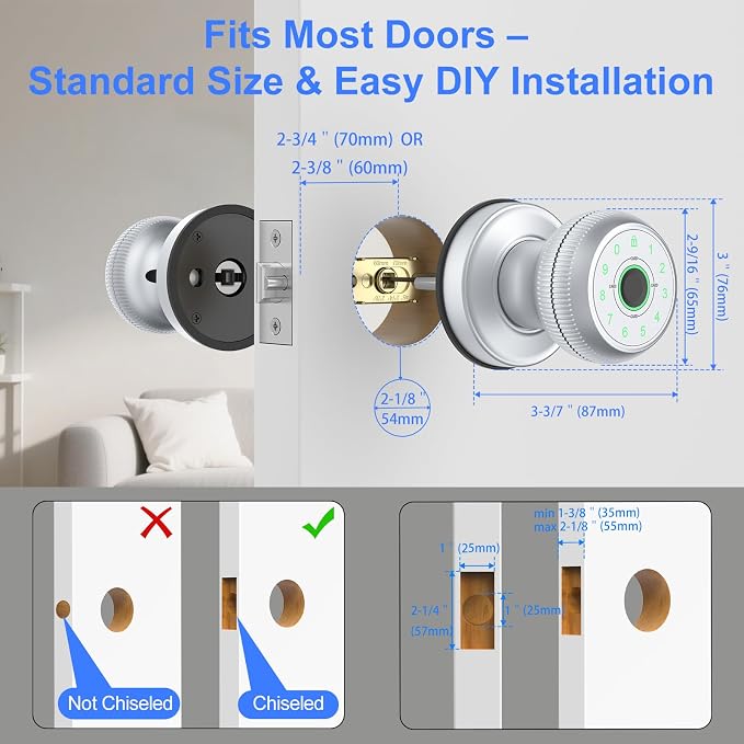 BIWIBON 5-in-1 Smart Door Knob, Fingerprint Door Knob - Image 6