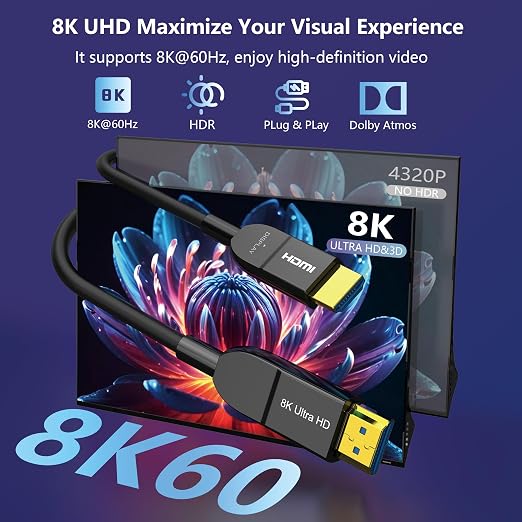 8K Fiber Optic HDMI Cable 75FT, Long Active HDMI 2.1 Cable 48Gbps Ultra High - Image 2