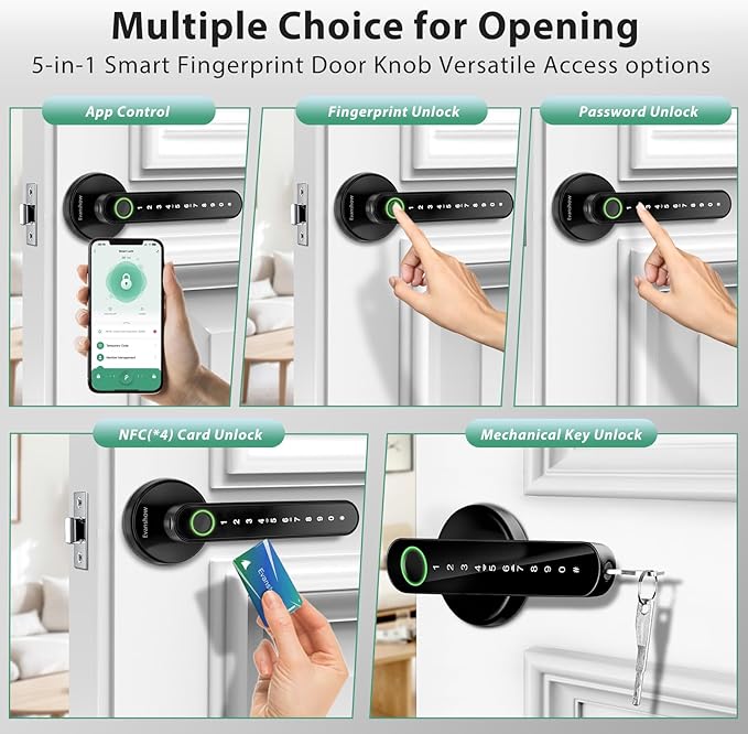 Smart Door Lock with Knob, Keyless Entry Door Locks with Handle, Fingerprint - Image 2