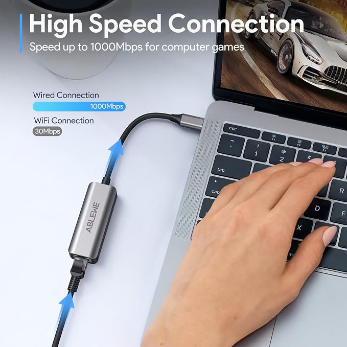 USB C to Ethernet Adapter, ABLEWE Type-C to RJ45 Gigabit Ethernet Adapter - Image 3