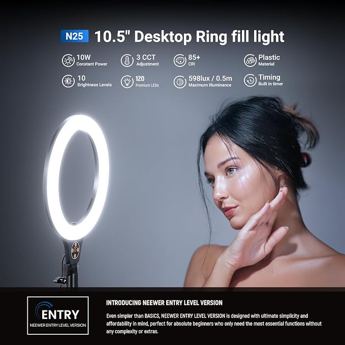 NEEWER Entry Level Version 10.5" Desk Ring Light w Tripod Stand/Phone Holder - Image 2