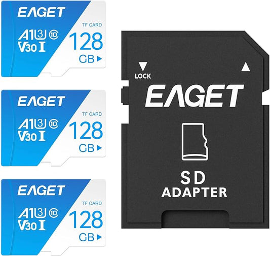 EAGET 3-Pack 128GB TF Memory Card Up to 100MB/s Read by EAGET