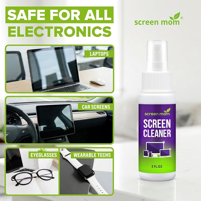 Screen Cleaner Spray and 2 Microfiber Cloths - 2oz Bottle by Screen Mom-Screen - Image 2