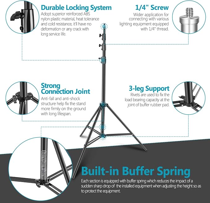 Neewer Heavy Duty Light Stand, Metal 13ft/4m Adjustable Photography Tripod C - Image 3