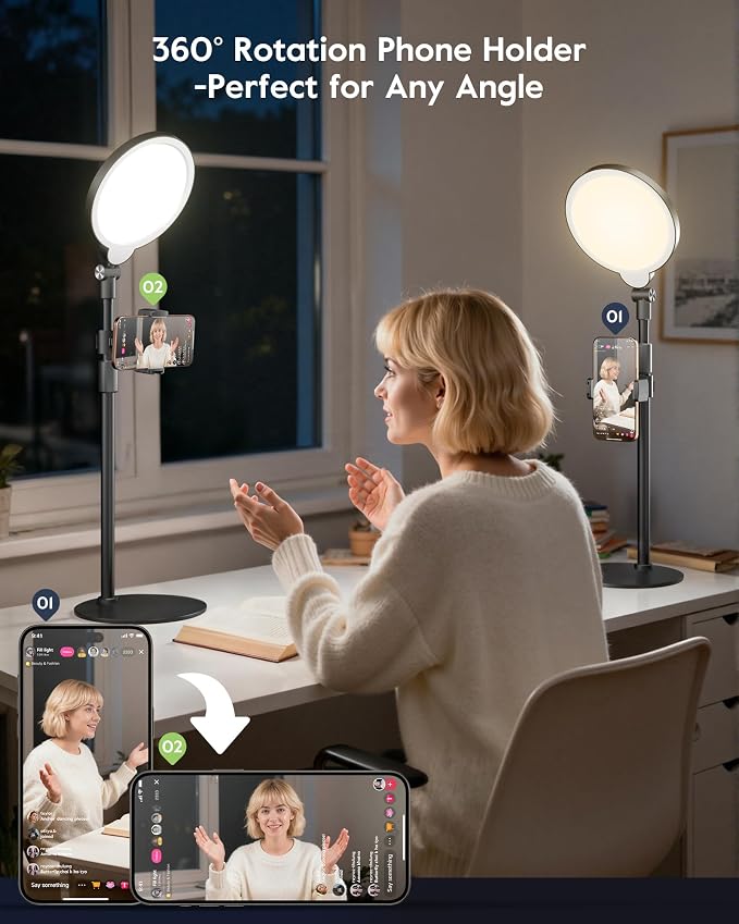 2 Packs Desk Ring Light with Stand, Adjustable Desktop Light with Phone Holder - Image 7