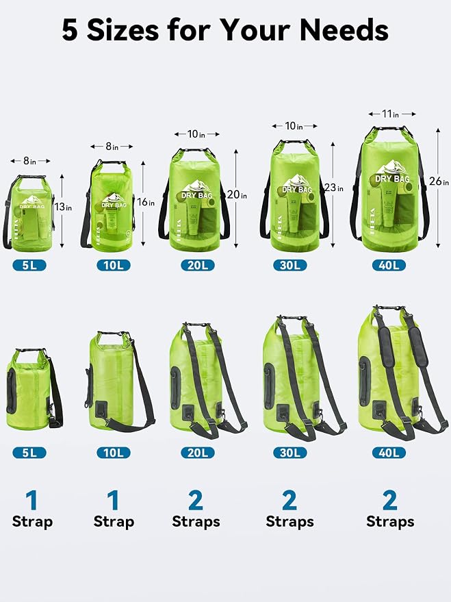 HEETA Dry Bag Waterproof for Women Men, 5L/10L/20L/30L/40L Roll Top Lightweight - Image 2