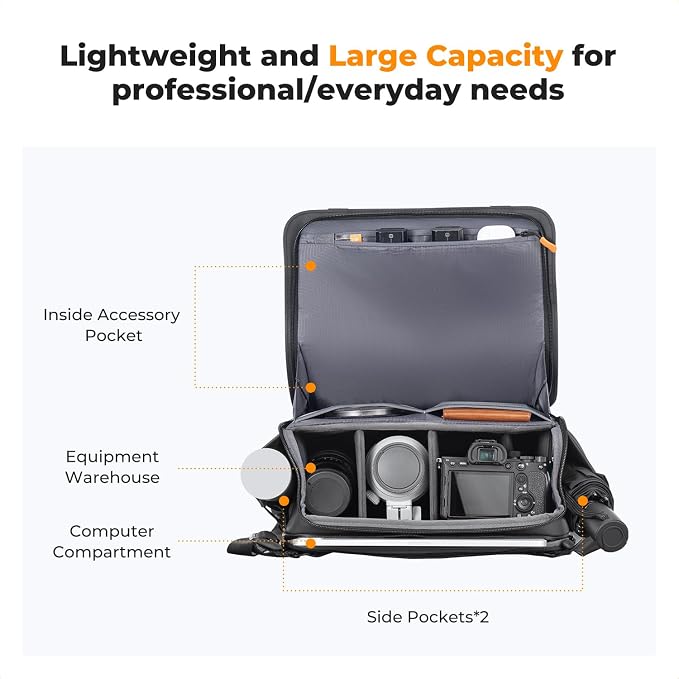 K&F CONCEPT Camera Sling Bag, Waterproof Crossbody Shoulder DSLR/SLR/Mirrorless - Image 3