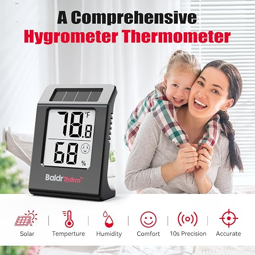 BaldrTherm Humidity Thermometer Meters, Solar-Powered Indoor Temperature Sensor - Image 6
