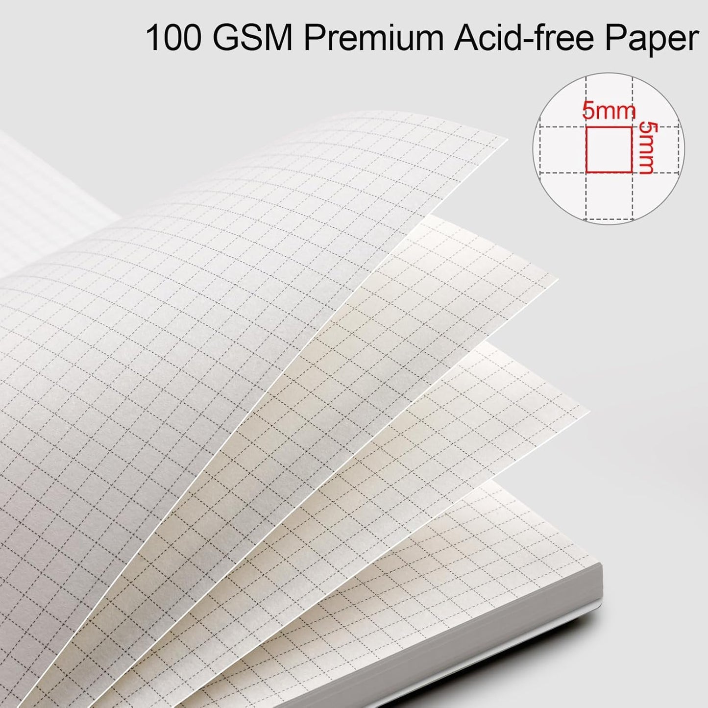 AHGXG Graph Paper Notebook - Spiral Notebook Journal 160 Pages, A5 Graph Notebook 5.7" x 8.3", 100 gsm Thick Grid Paper, Waterproof Plastic Cover, for School Writing Engineering Math, Transparent