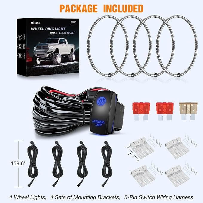 Nilight 4PCS 15.5inch Double Row LED Wheel Ring Lights Pure White - Image 4