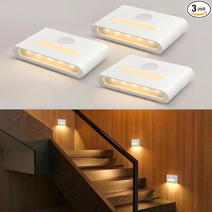 WOBSION Rechargeable Wireless Motion Sensor Stair Lights, Stick-On Wall Light by Home
