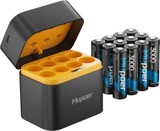 12 Pack Rechargeable AA Batteries Lithium by Mupoer