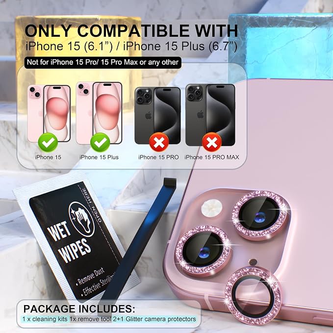 Choiche Compatible for iPhone 15 /iPhone 15 Plus Camera Lens Protector Bling - Image 2