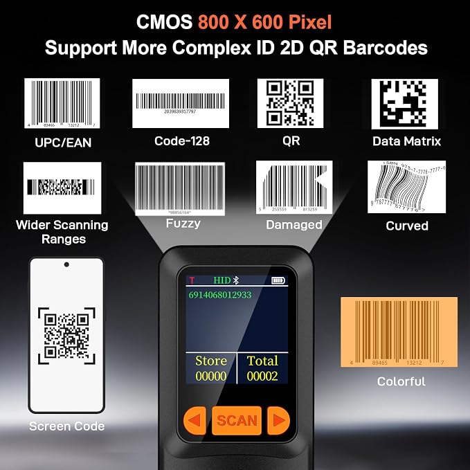 KUIIYER Mini Bluetooth Barcode Scanner, Wireless 2D QR 1D Bar Code Scanners - Image 5