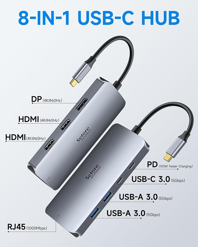 USB C Docking Station Dual Monitor, Selore Docking Station 3 Monitors Triple 4K - Image 2
