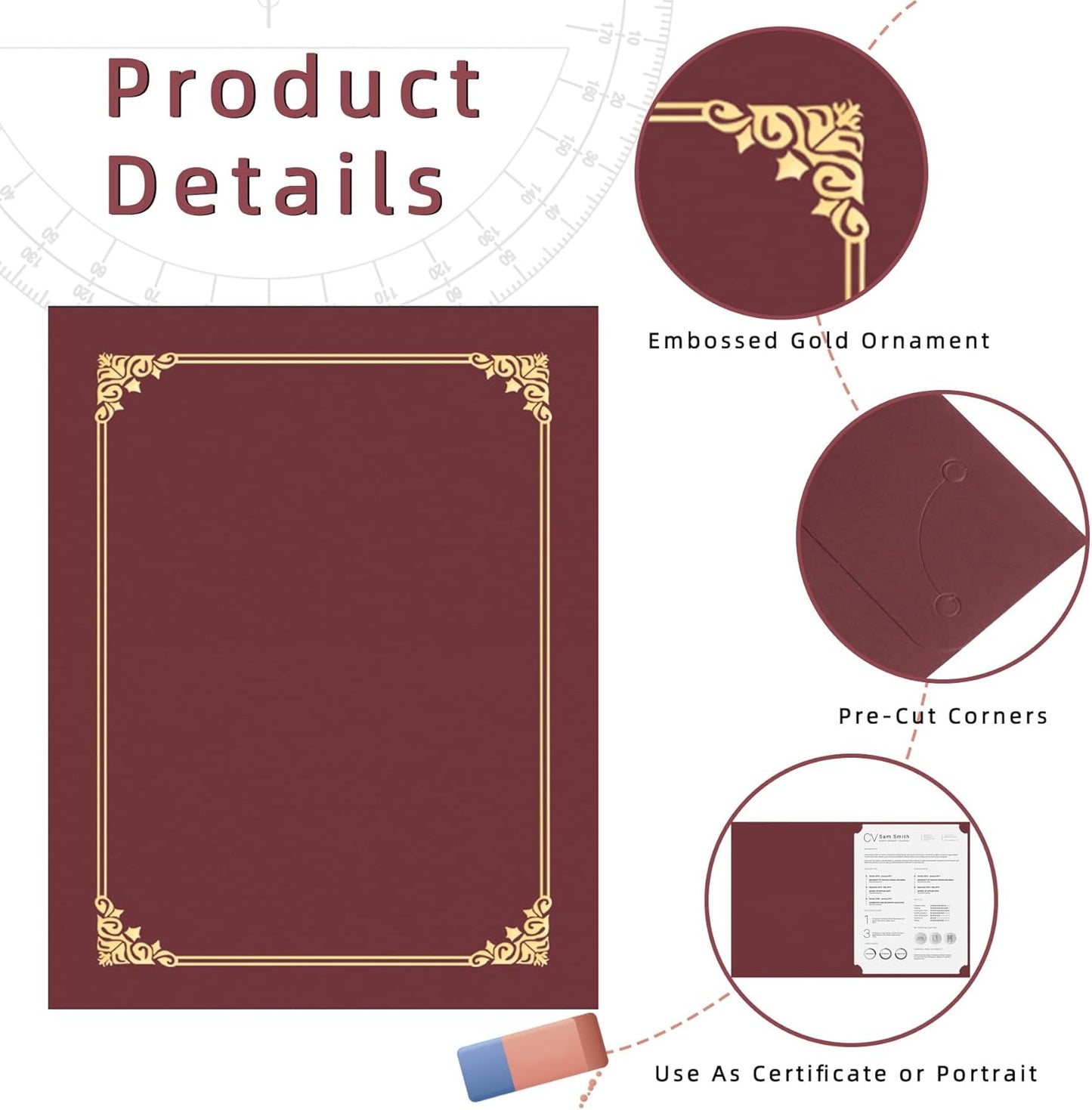 HAUTOCO 50 Packs Certificate Holders, Burgundy Diploma Holders, Document Award Covers Certificate Folders with Gold Foil Border for 8.5x11 Letter Size