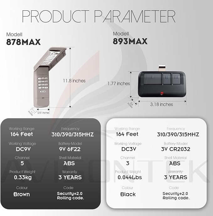 Avisontek for LiftMaster 878Max 893Max Universal Garage Door Opener Keypad - Image 8
