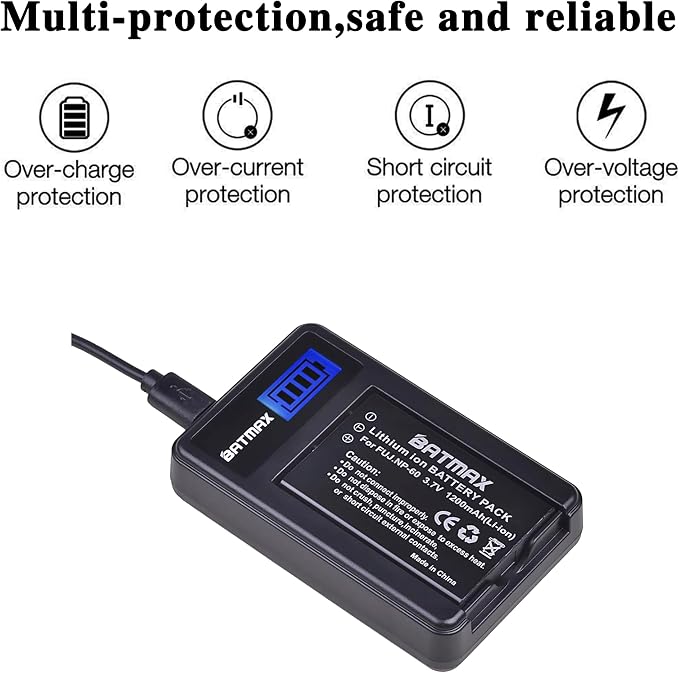 Batmax 2Pcs FNP-60 NP-60 Battery + LCD USB Charger - Image 4