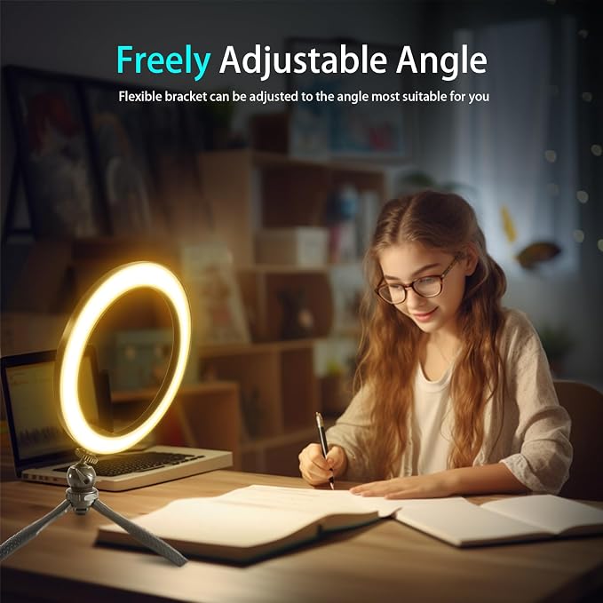 10" Desk Ring Light with Stable Tripod & Interchangeable Makeup Mirror/Phone - Image 6