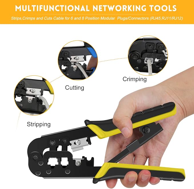 RJ45 Crimp Tool Kit for Cat5 Cat5e Cat6 Modular Plugs Connectors, 8P/RJ-45 - Image 2
