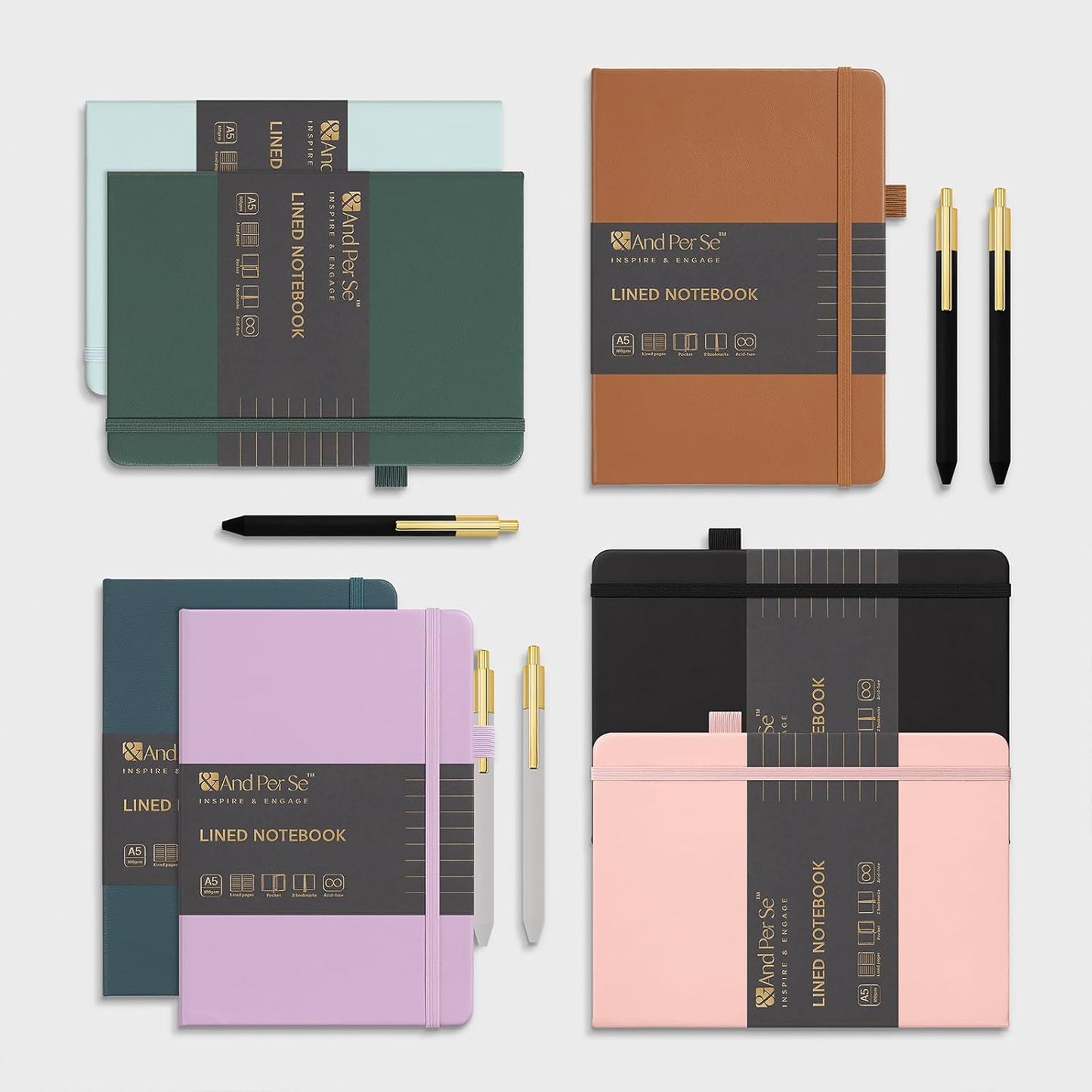 A5 Lined Leather Journal and Pen Set, Hardcover Notebook with Pen, 160 Pages 100gsm Thick Ruled Paper for Women Men Work Business School or Home Writing, 5.7'' x 8'' (Light Green)