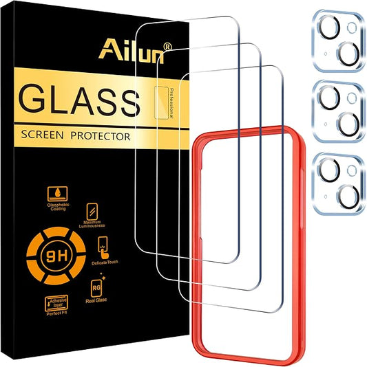 Ailun 3 Pack Screen Protector for iPhone 15 + 3 Pack Camera Lens Protector by Ailun