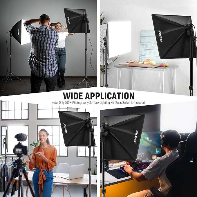 NEEWER 700W Equivalent Softbox Lighting Kit, 24x24 inches Softboxes - Image 3