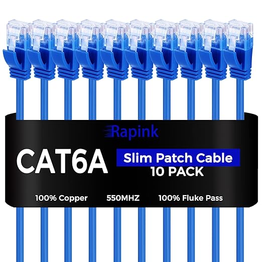 Rapink Patch Cables Cat6a 20ft Slim, Cat6a Ethernet Patch Cable 10G Support by Rapink