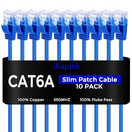 Rapink Patch Cables Cat6a 7ft Slim, Cat6a Ethernet Patch Cable 10G Support by Rapink