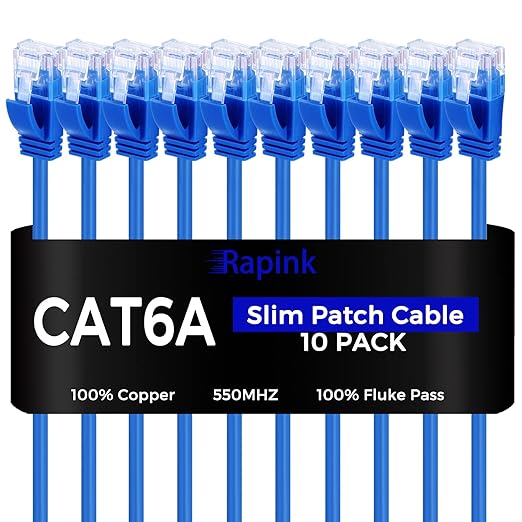 Rapink Patch Cables Cat6a 3ft Slim, Cat6a Ethernet Patch Cable 10G Support by Rapink