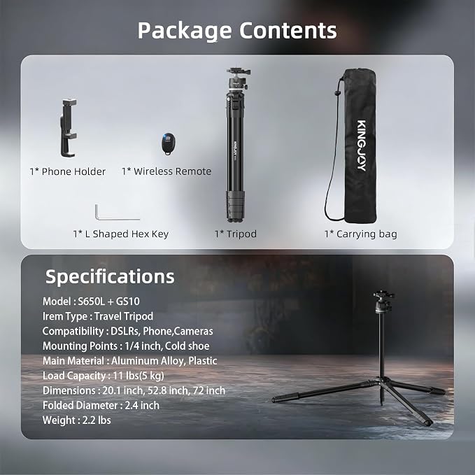 KINGJOY 72'' Aluminum Travel Tripod - Image 8