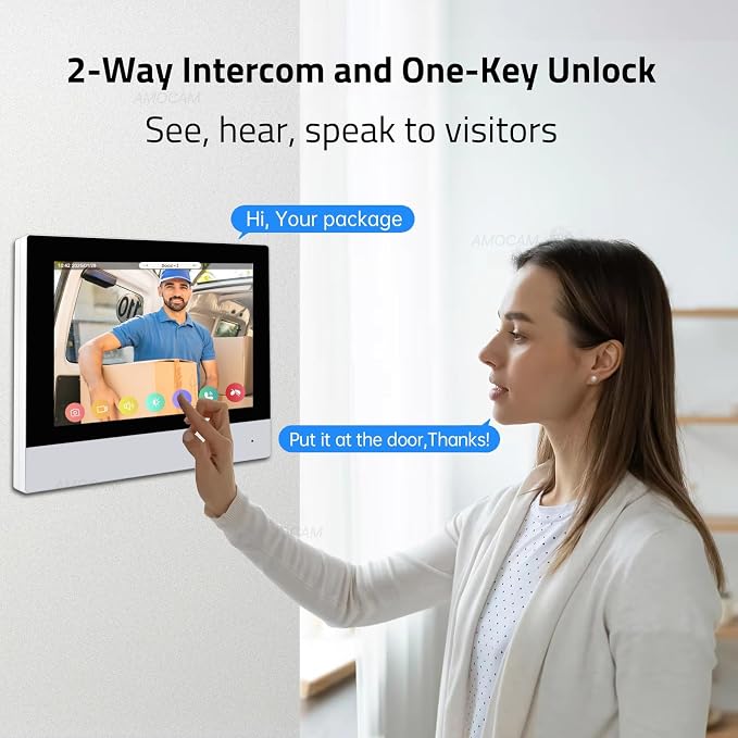 2-Wires Video Intercom System, 7 Inch 1080P WiFi Touch ScreenVideo Doorbell - Image 4