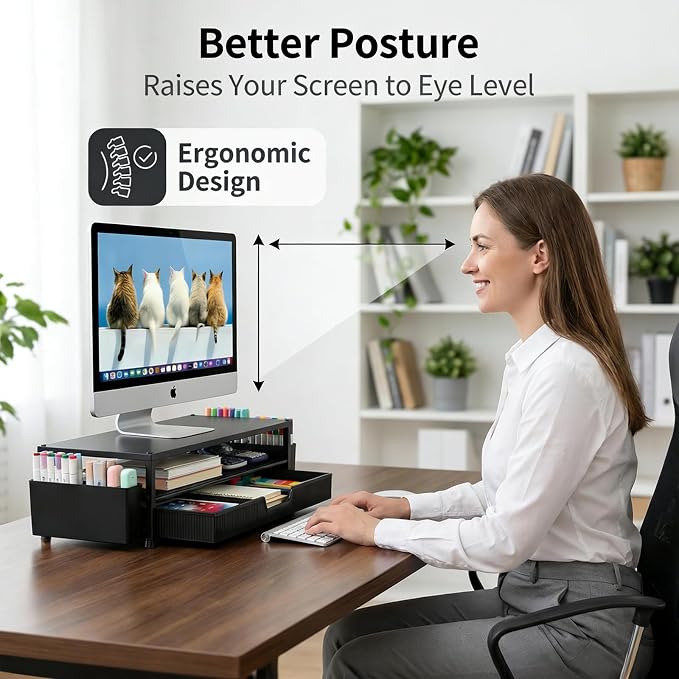 ECOLOVI Desk Organizer and Accessories, 2-Tier Computer Monitor Stand Rise - Image 2