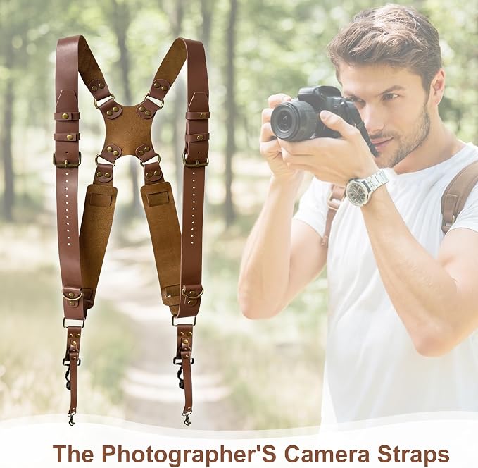 Double Camera Strap, Shoulder Camera Strap Harness Leather Dual Camera Strap - Image 7