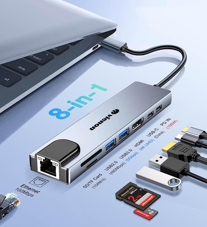 USB C Hub Ethernet HDMI Adapter, 8 in 1 Laptop Docking Station - Image 2