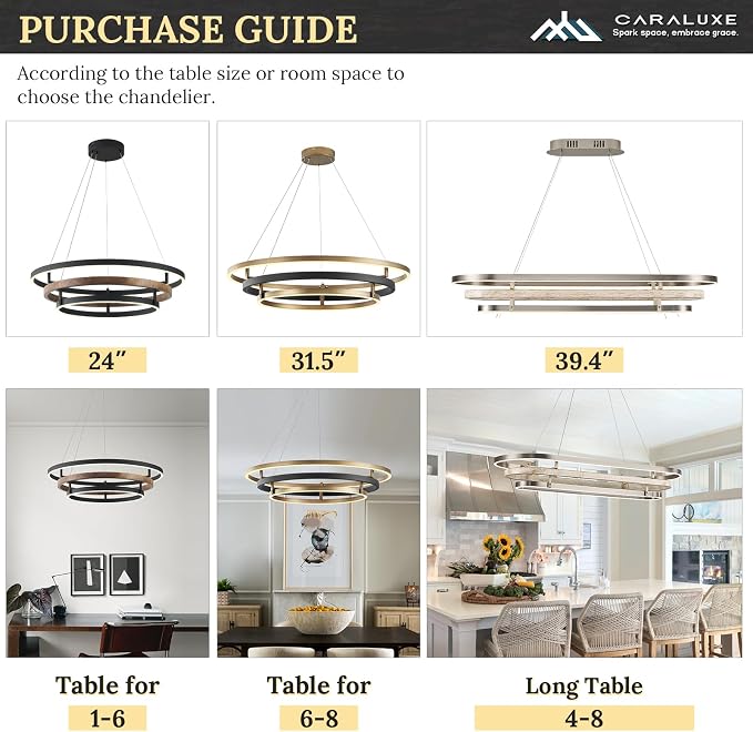 3 Ring LED Chandelier Black Gold Chandelier Light Fixture Dimmable Round Foyer - Image 6