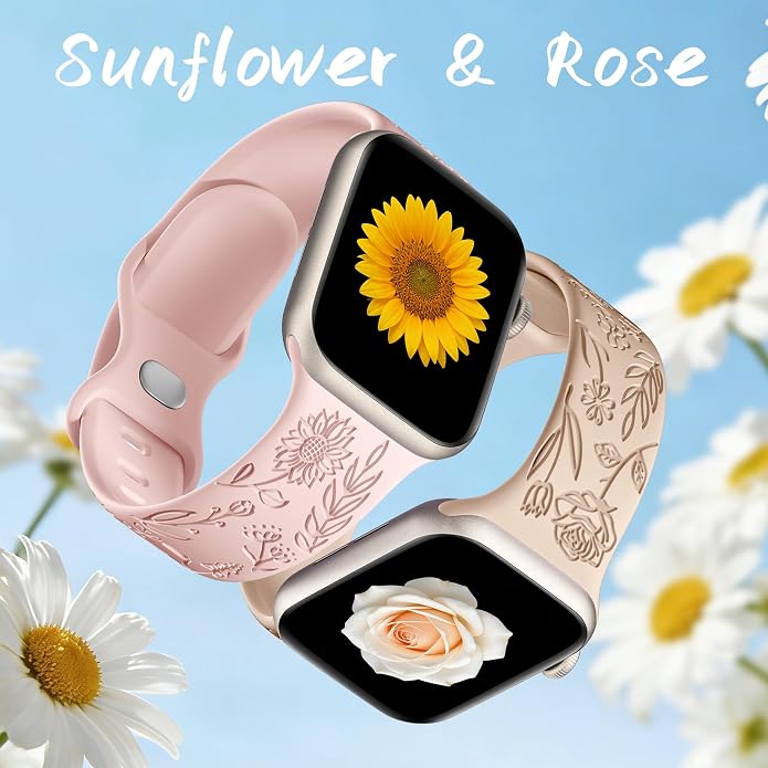 SNBLK 6 Pack Floral Engraved Bands Compatible - Image 4