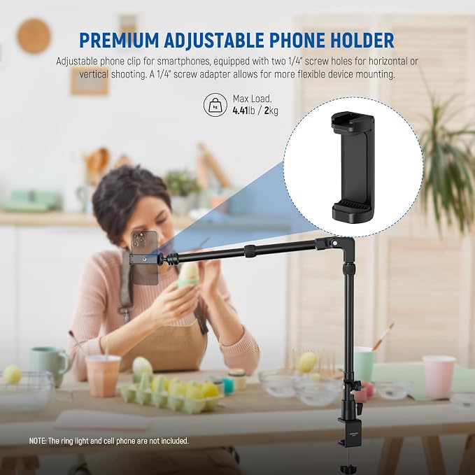 NEEWER 45.5" Overhead Camera Desk Stand, Aluminum 4 Section Magic Mic Boom Arm - Image 4