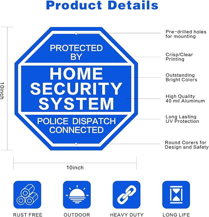 2Pack 10'' x 10'' Reflective Aluminum Home Security Sign, Weatherproof Yard - Image 2