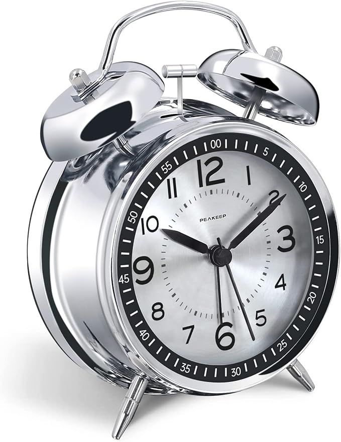 Peakeep Loud Alarm Clock for Heavy Sleepers Adults, Metal 4.5" Twin Bell by PEAKEEP