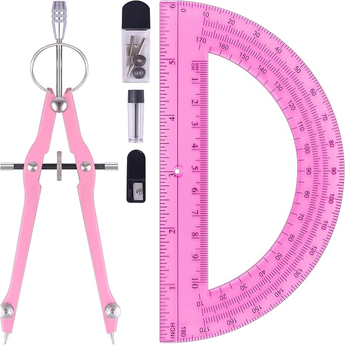 Unjoo Compass and Protractor Set, Professional Drawing Compass Tool, Metal by Unjoo