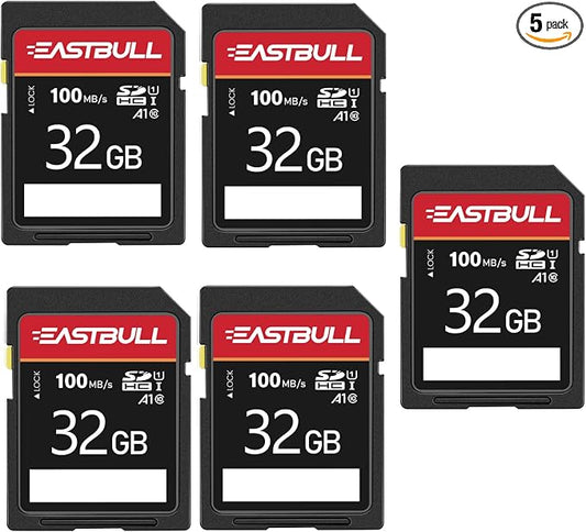 5-Pack of SD Card 32GB EASTBULL Class 10 SD Card U1 V30 High-Speed 100MB/s Read by EASTBULL