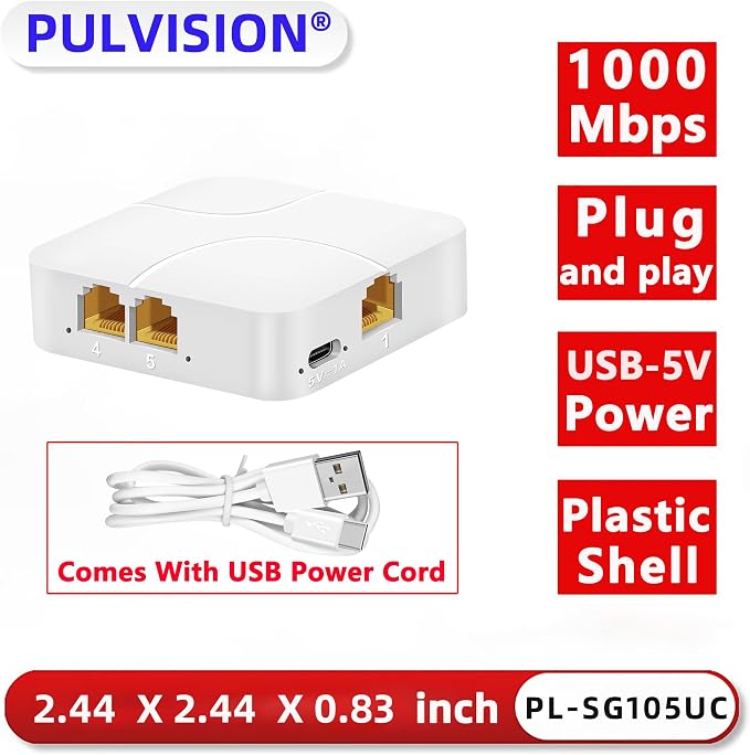 5 Port Gigabit Ethernet Switch Type-C 5V Powered 1000Mbps 1 in 4 Out Network - Image 2