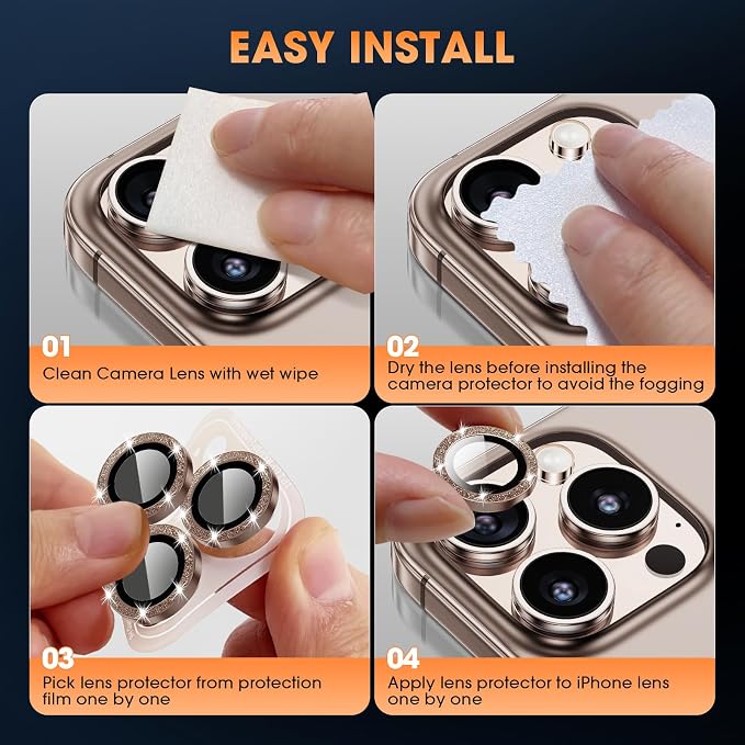for iPhone 16 Pro/16 Pro Max Camera Lens Protector Bling Individual Metal - Image 7