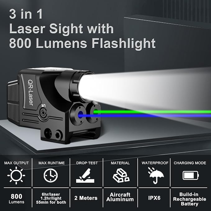Red Green Purple Blue Laser Light Combo, 800 Lumens Tactical Flashlight Laser - Image 2